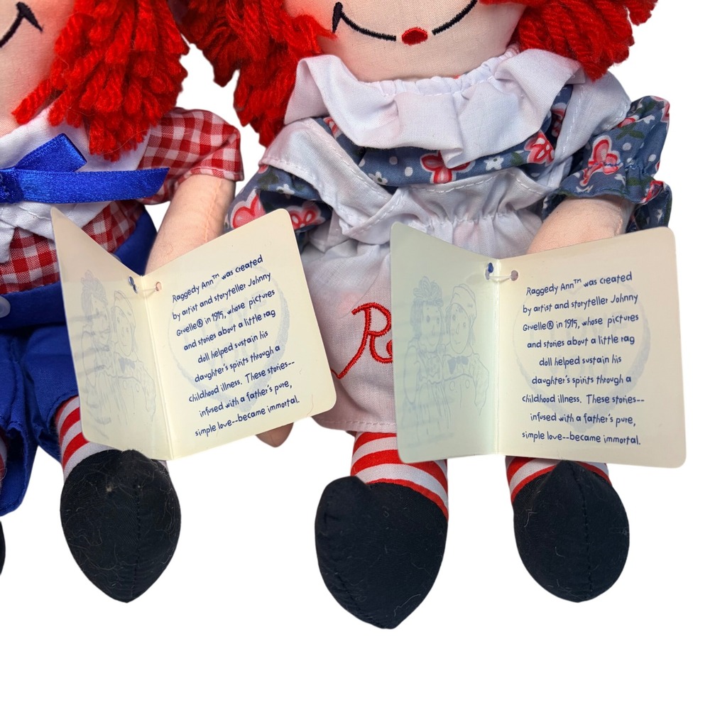 VTG 90s Applause Raggedy Ann Andy Plush Dolls Set Tags Attached Red Yarn Hair - Picture 12 of 14